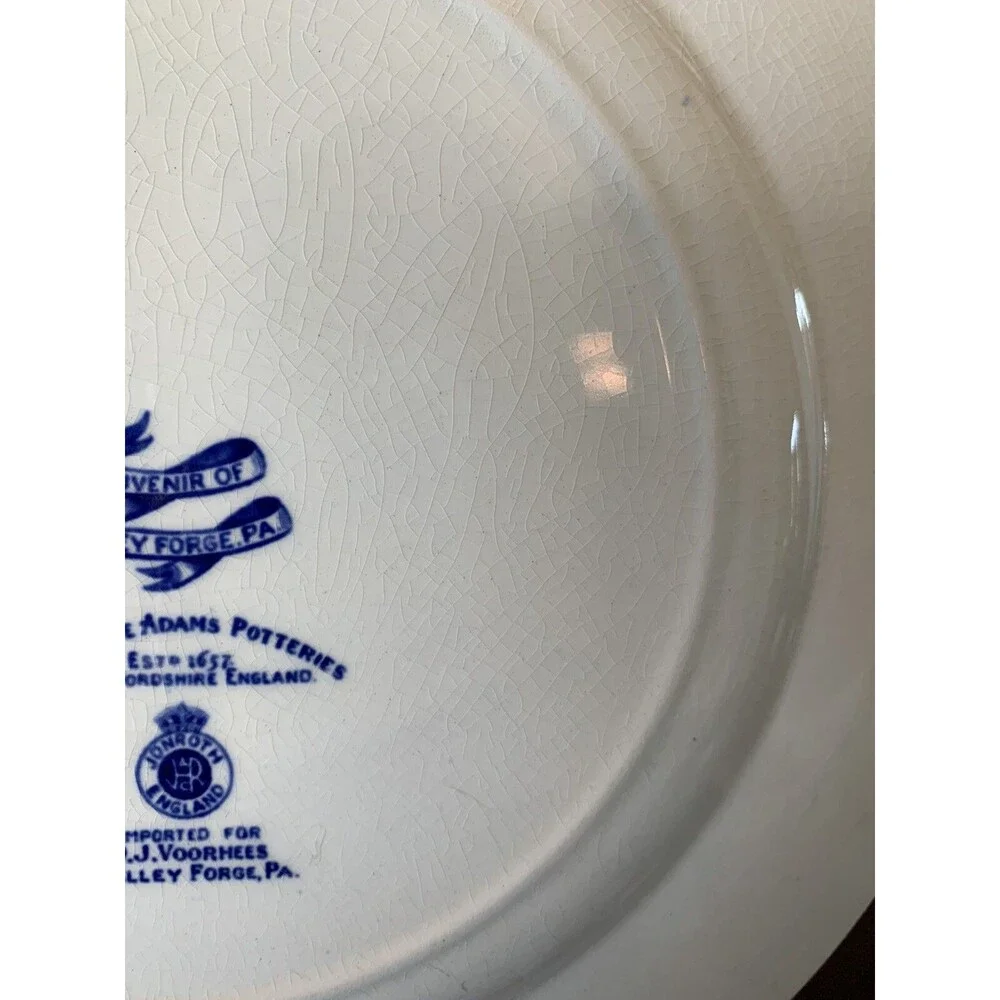 Washington's Headquarters At Valley Forge Plate Blue Transferware Adams Vintage